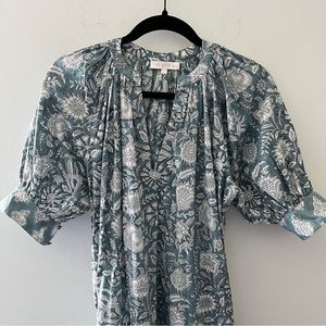 Marea Blue Floral Block Print Maxi Dress S